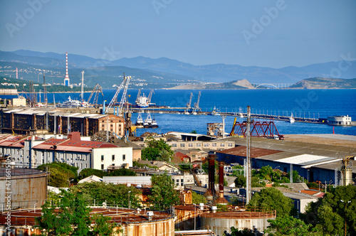 Panoramic view of Rijeka city, industrial part and Rijeka bay in background. © Marilena