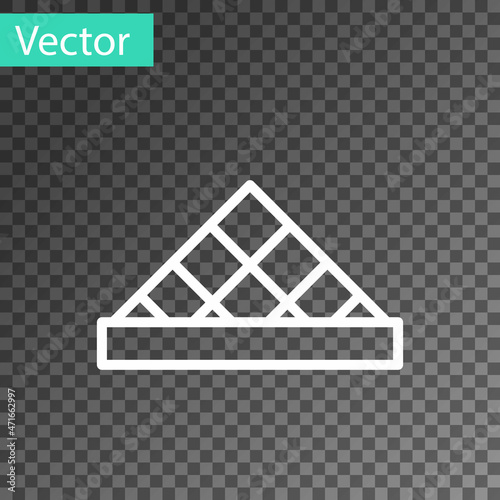 White line Louvre glass pyramid icon isolated on transparent background. Louvre museum. Vector