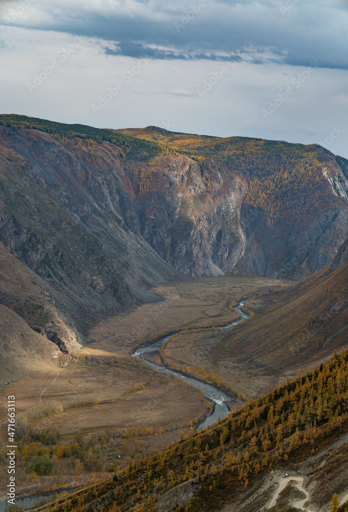 Mountain river on a background of autumn forest