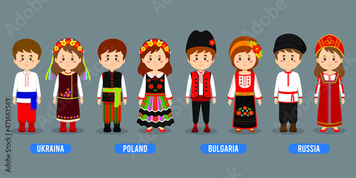 Stock Vector Kids in Different Traditional Costumes