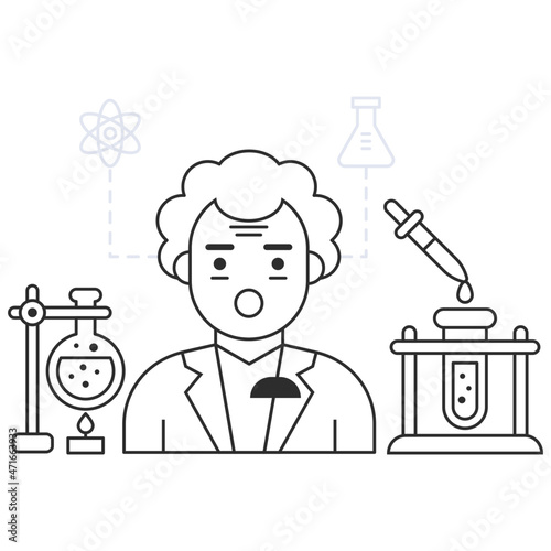 Scientist laboratory illustration in linear design