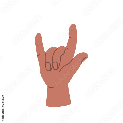 Hand gesture expressing affection. Human palm showing love sign. Flat vector illustration