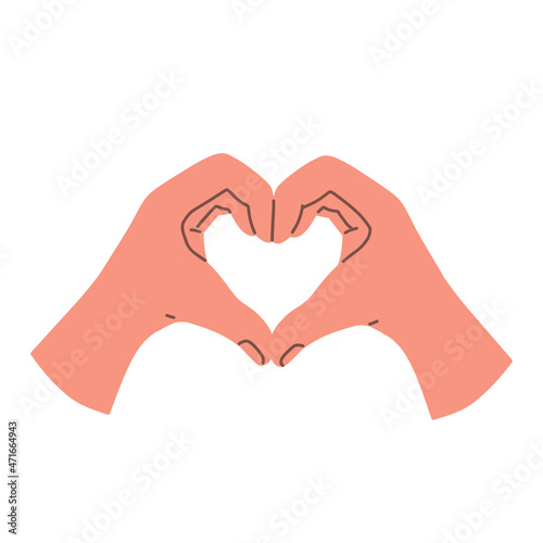 Hand gesture expressing love. Human hands in shape of heart. Vector cartoon illustration