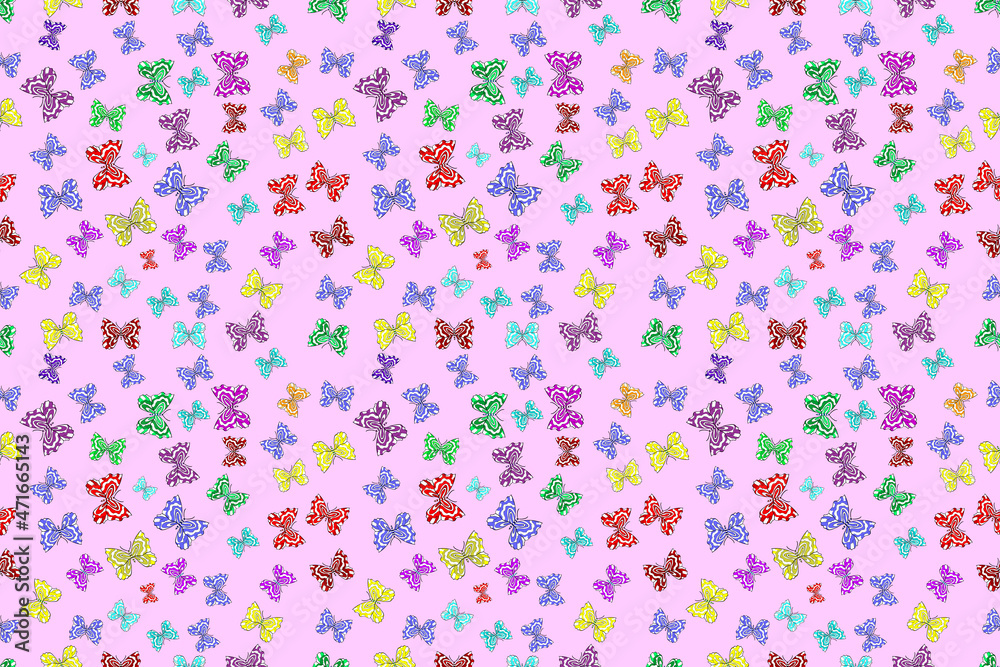 Obraz premium Seamless pattern with interesting doodles on colorfil background. Pano. Raster illustration.