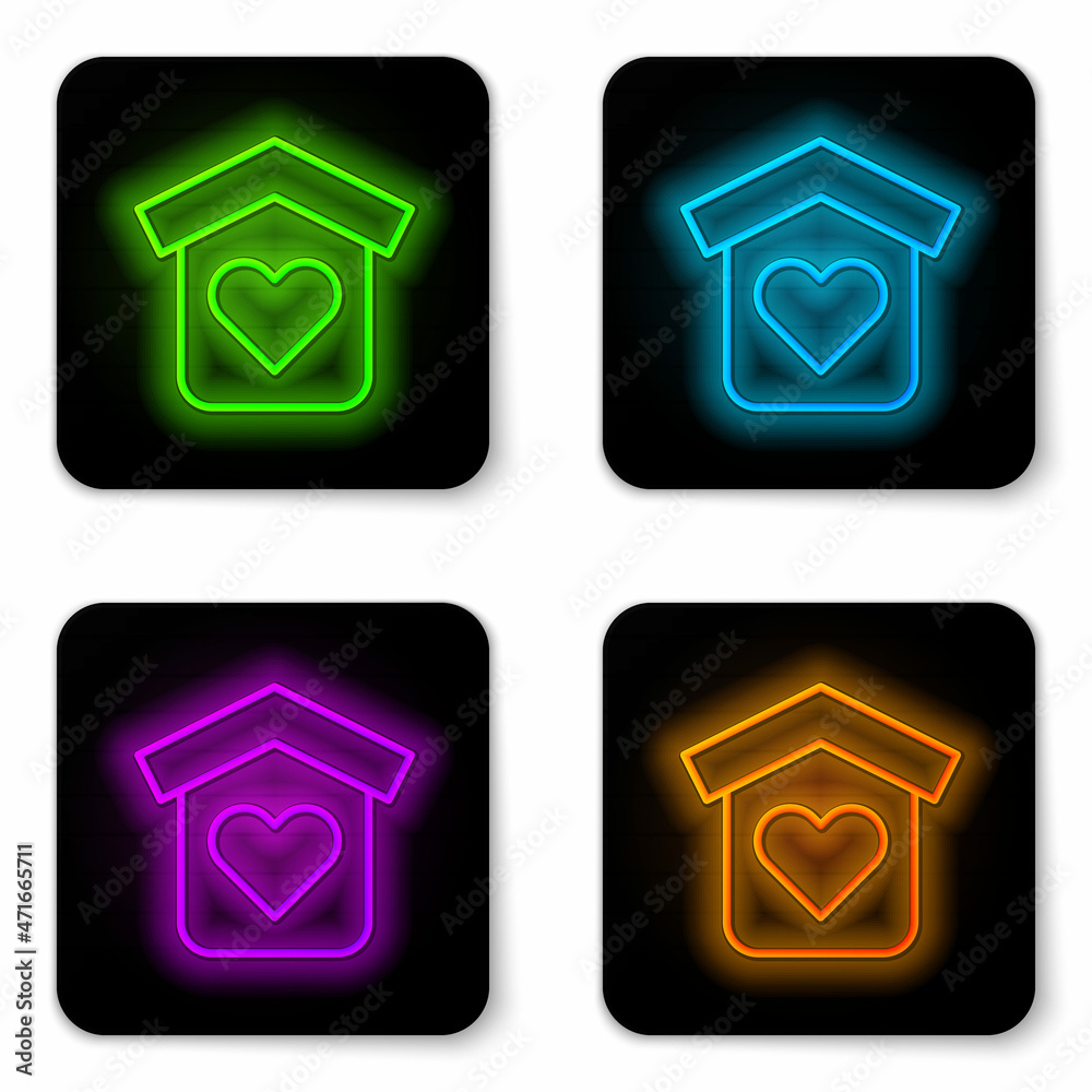 Glowing neon line Shelter for homeless icon isolated on white background. Emergency housing, temporary residence for people, bums and beggars without home. Black square button. Vector Glowing neon line Shelter for homeless icon isolated on white background. Emergency housing, temporary residence for people, bums and beggars without home. Black square button. Vector