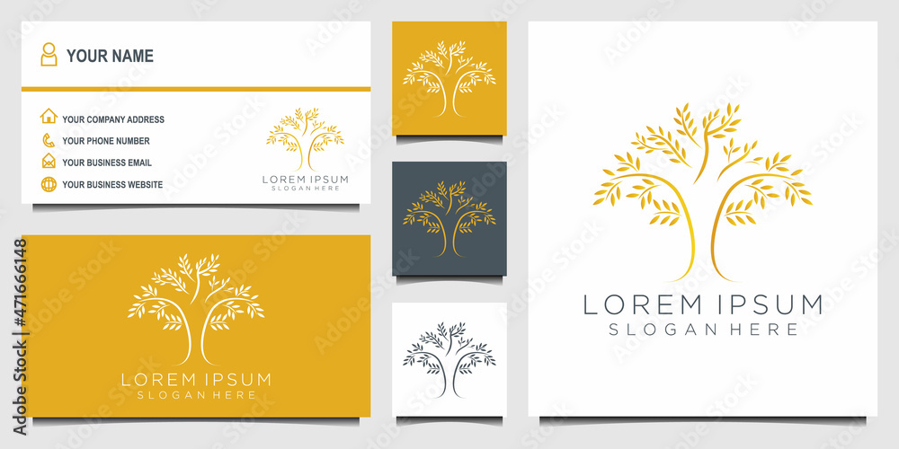 Naklejka premium tree logo with square concept design elements. Green Garden Vector Logo Template and business card design