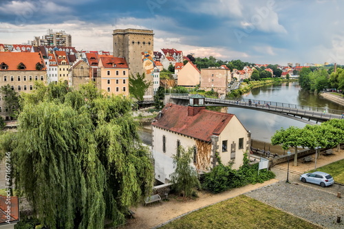 Obraz na płótnie görlitz, deutschland - altstadtbrücke mit dreiradenmühle und vierradenmühle w salonie