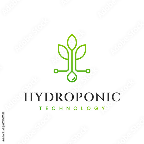 Hydroponic Technology logo design, Combination of Seed Plant with Water Droplet and Technology symbol logo design. Logo for the Agricultural industry Cultivating crops using Technology