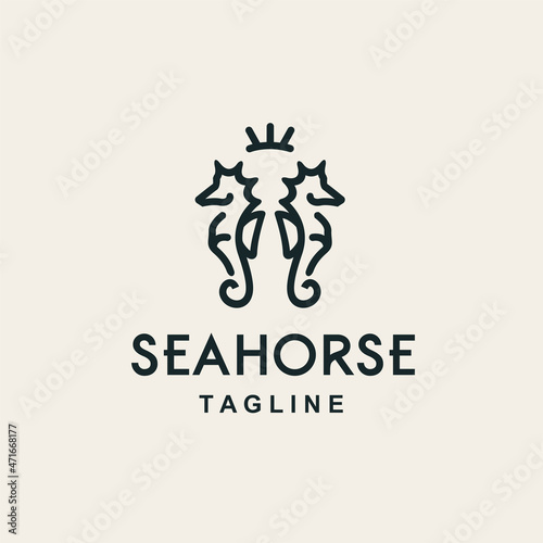 seahorse minimalis line art and sunrise logo for vintage brand and company
