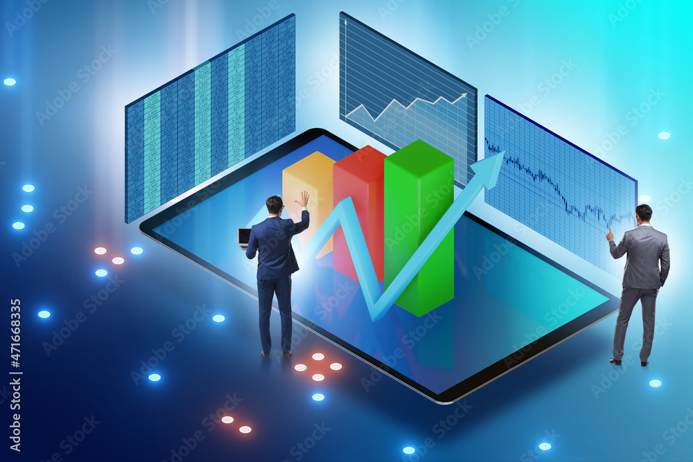 Visualisation concept with charts and businessman Visualisation concept with charts and businessman