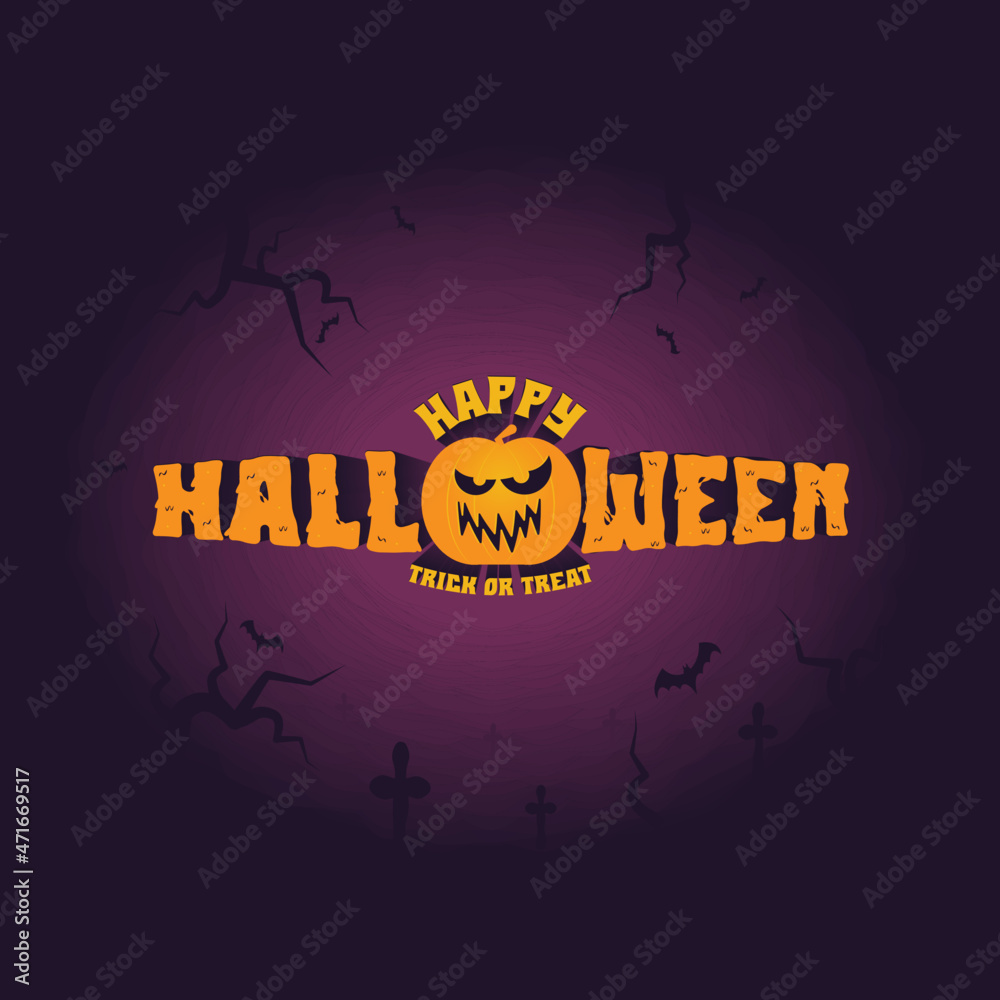 Happy Halloween lettering, vector. Halloween typography print with bats