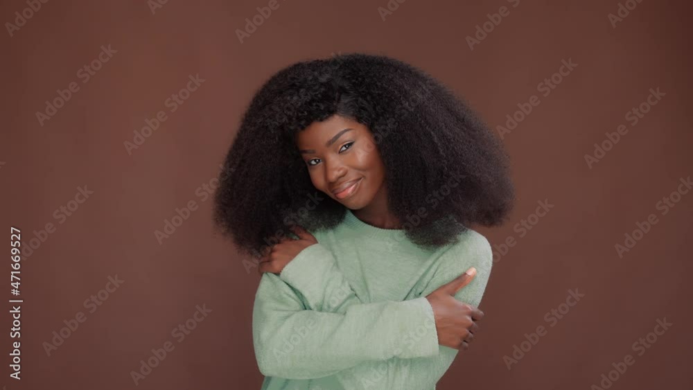 Dream tender cute lady hands cuddle shoulders enjoy warming comfort