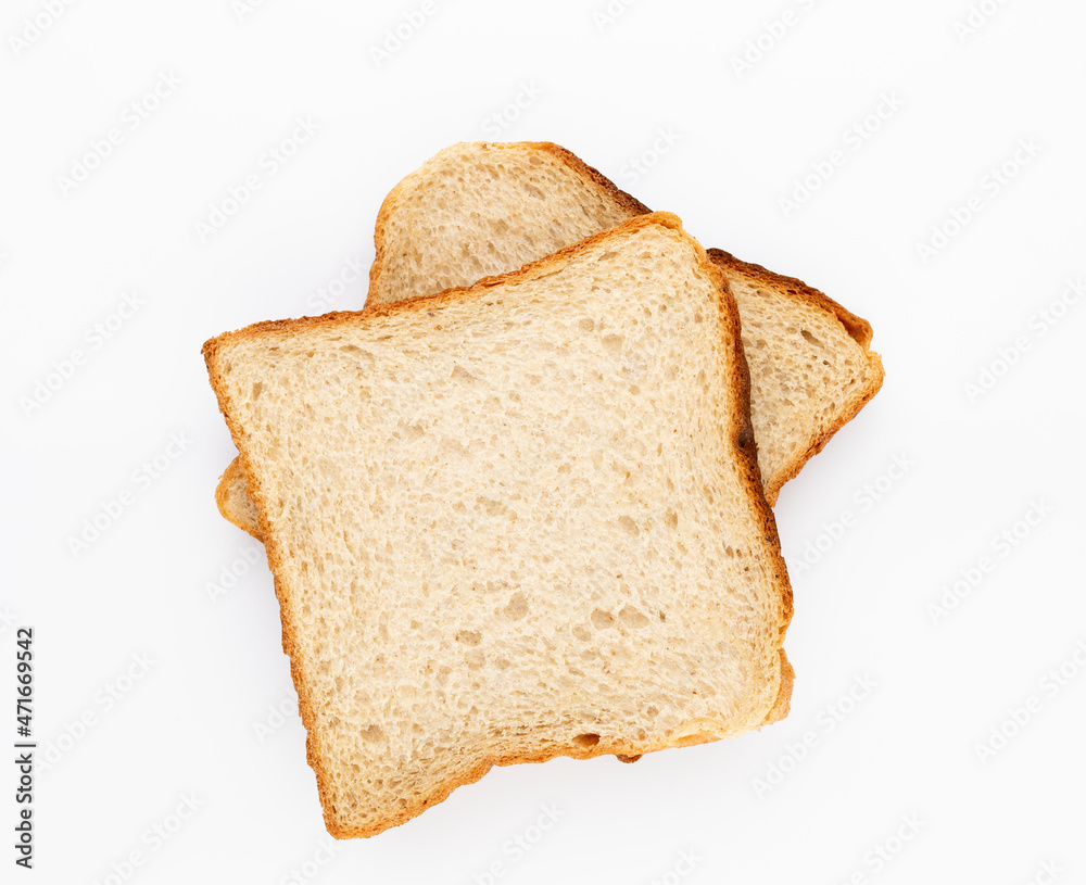 Bread slice isolated on white background.