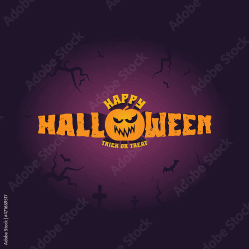 Happy Halloween lettering  vector. Halloween typography print with bats
