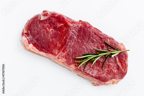 Fresh raw steaks on white background.