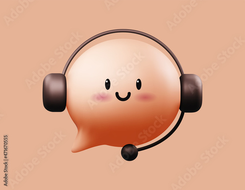 Online support or chatbot concept illustration with cartoon 3d message bubble character with headphones. Vector illustration