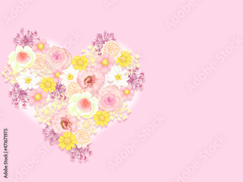 ピンクのハート型の花のフレームカード