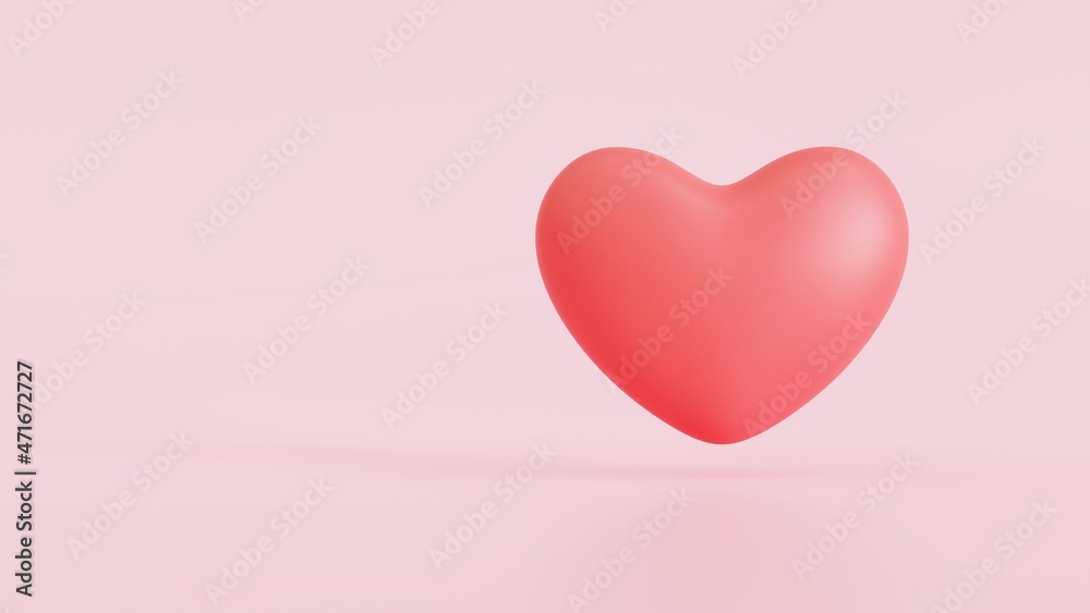 Heart red on pink background, 3D render illustration.