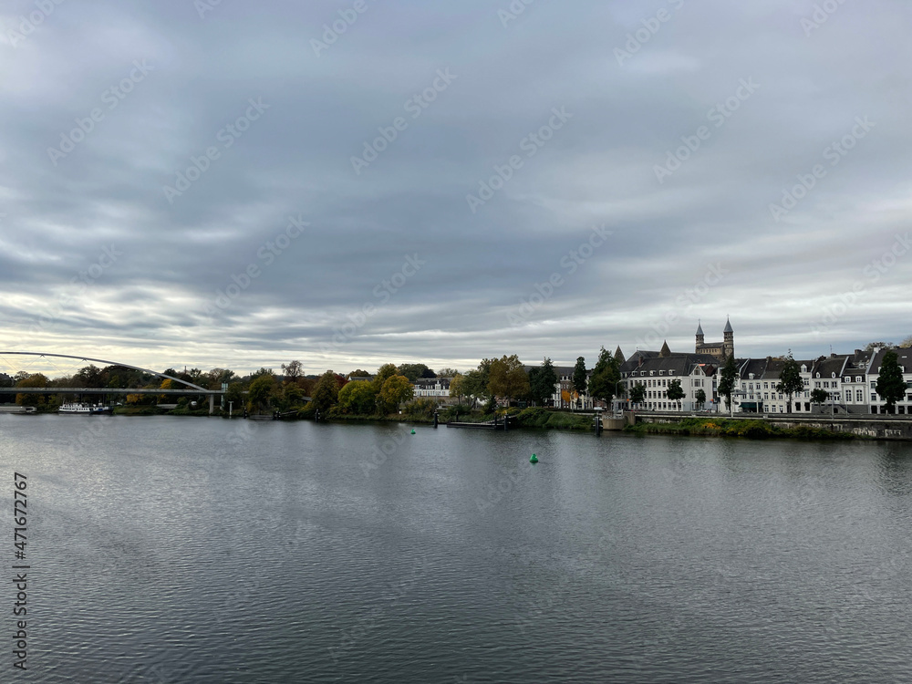 The Maas river on a cloudy autumn day
