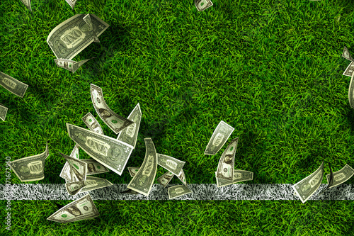 Tableau sur toile Green grass with dollar bills. Gambling thoughts.