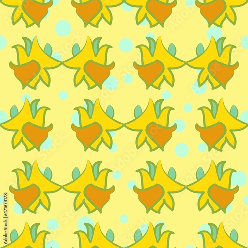 Cute And Fun Daffodil Flower head Repeat Pattern In Orange And Yellow