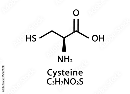 Cysteine molecular structure. Cysteine skeletal chemical formula. Chemical molecular formula vector illustration