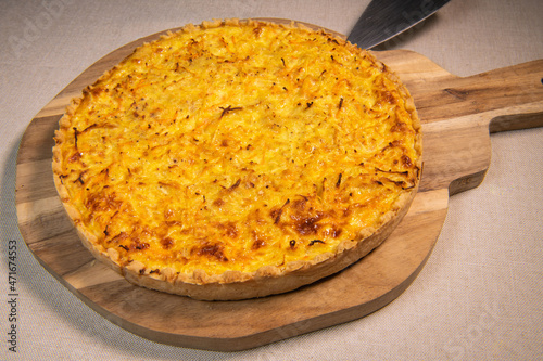 Vegetarian quiche recipe with winter vegetables, carrot, celery, potato. High quality photo