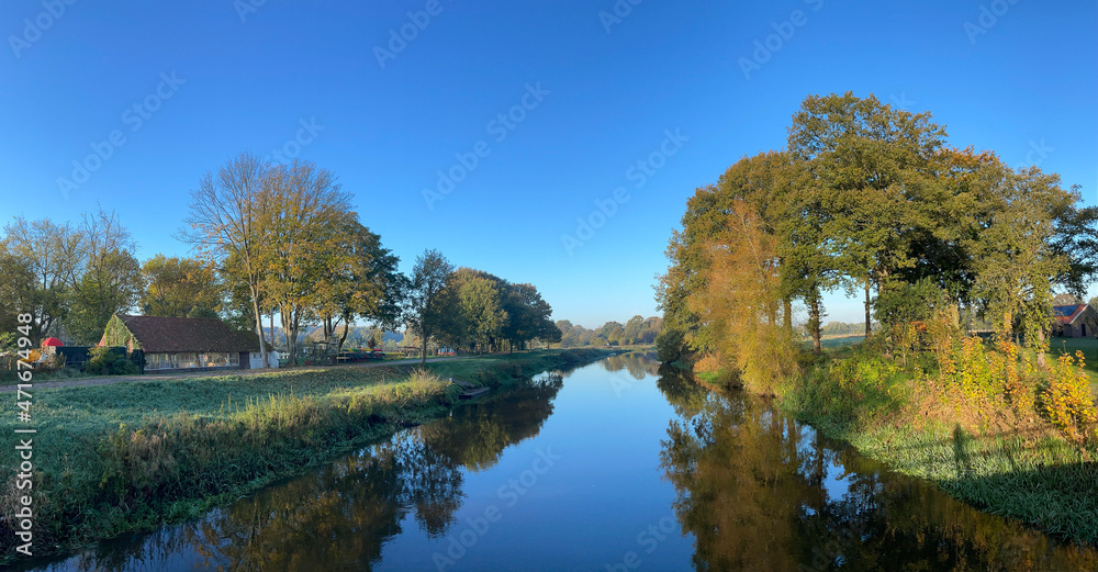 Morning autumn landscape panorama from the Beneden Regge river Morning autumn landscape panorama from the Beneden Regge river