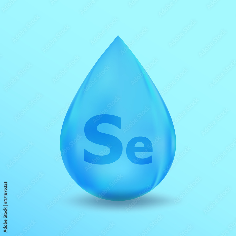 Realistic Mineral drop Se Selenium design. Blue nutrition design for beauty, cosmetic, heath advertising. Se Selenium Mineral design Realistic Mineral drop Se Selenium design. Blue nutrition design for beauty, cosmetic, heath advertising. Se Selenium Mineral design