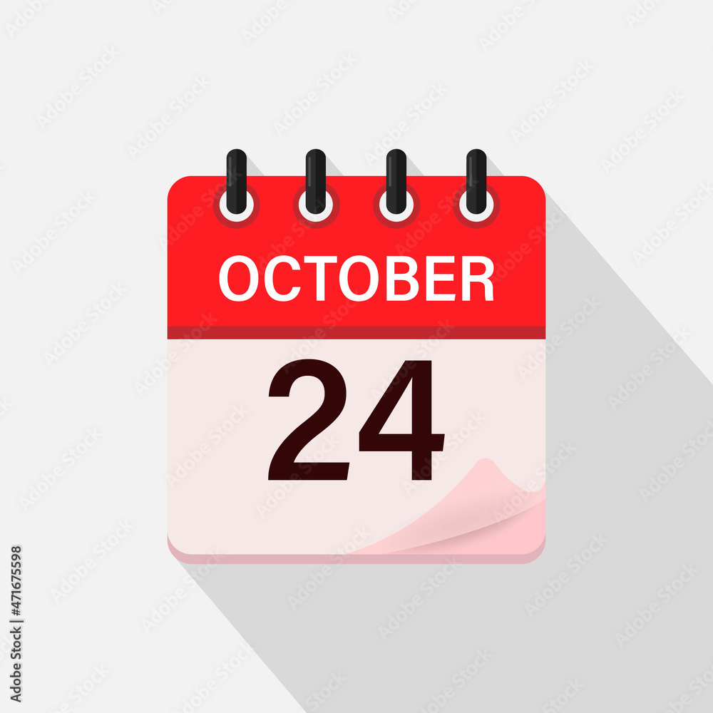 October 24, Calendar icon with shadow. Day, month. Flat vector illustration. October 24, Calendar icon with shadow. Day, month. Flat vector illustration.