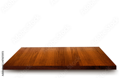 Empty wooden table with for product placement or montage with focus to table. Wooden board surface, Clipping path