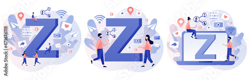 Generation Z. New and modern demography trend. Progressive young teens using technology and gadget to communicate. Lifestyle. Internet culture. Modern flat cartoon style. Vector illustration 