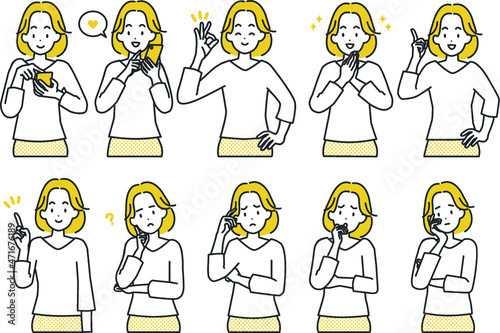 シンプルタッチ女性のセットイラスト