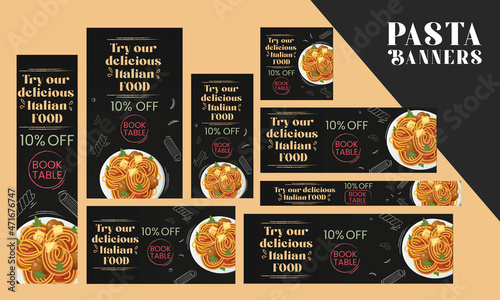 Pasta Restaurant & Italy cuisine Web banners,  Google Ads, instagram & facebook Post Stories