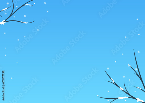 background design with winter theme, with illustration of tree branches with snow
