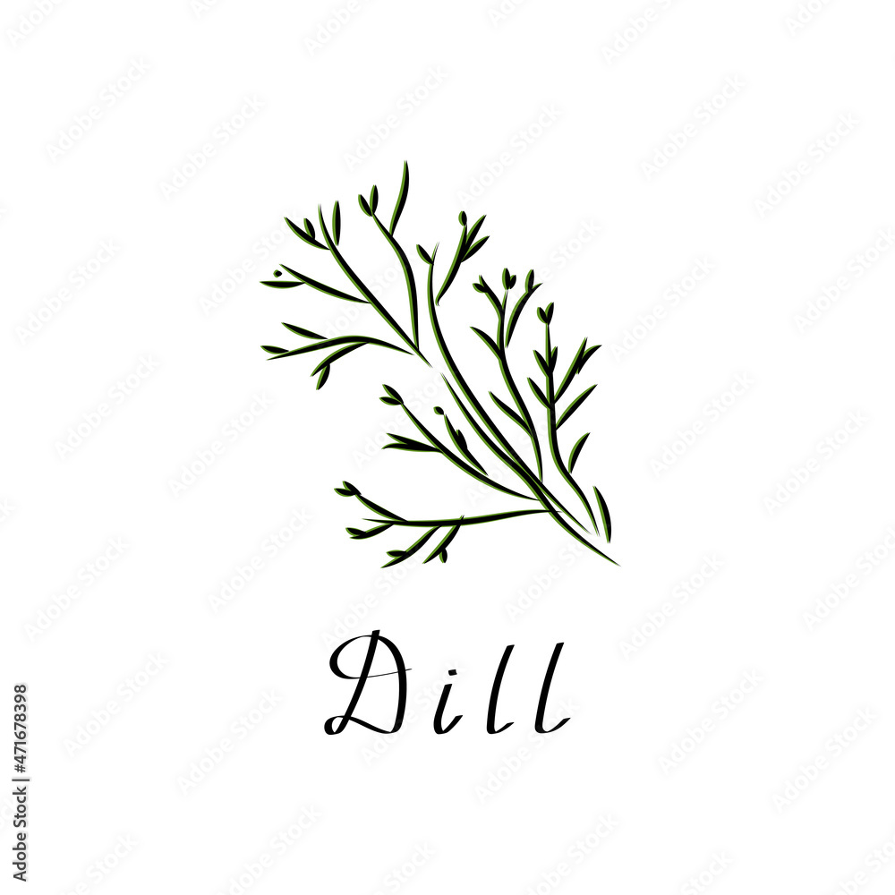 Dill flat vector illustration. Plant herb cartoon logo. Simple bunch of dill icon