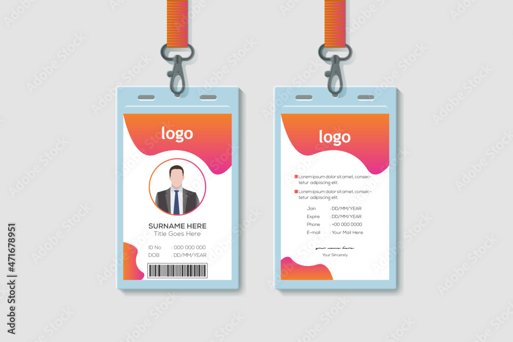 Obraz premium Vertical Double-sided ID Card Template. Orange Colors Flat Design. Vector Illustration