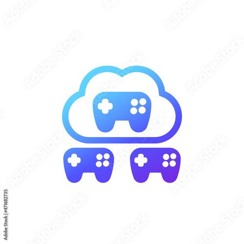 Cloud gaming icon with cloud and game controllers, gamepads