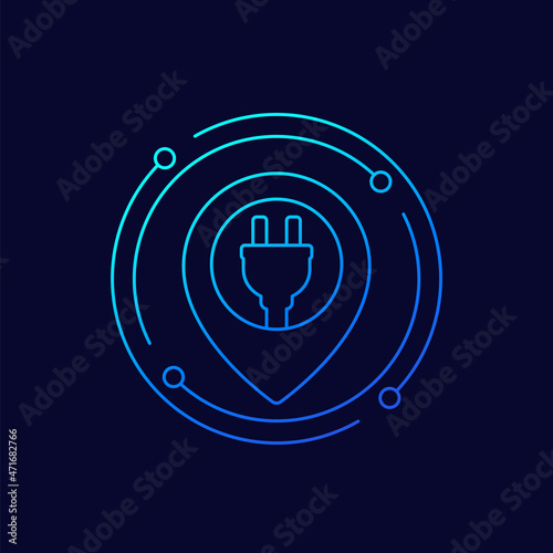 electric plug with pin marker line vector icon