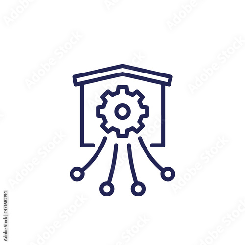 warehouse, distribution and logistics optimization line icon