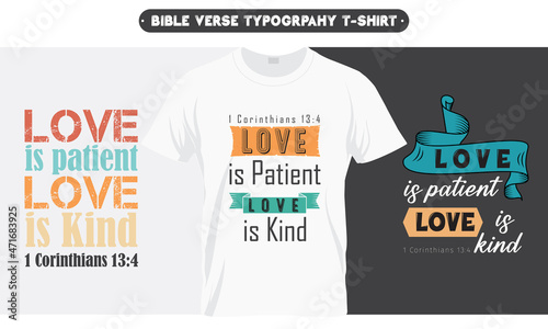 1st Corinthians 13:4 - Love is Kind - Holy Bible verse Typographic T-shirt Design, T-shirt Design, Bible Verse