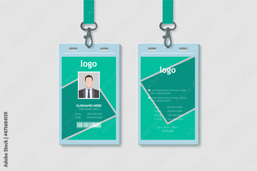Abstract Waves Vertical Double-sided ID Card Template. Flat Identity Card Design Vector Illustration Abstract Waves Vertical Double-sided ID Card Template. Flat Identity Card Design Vector Illustration