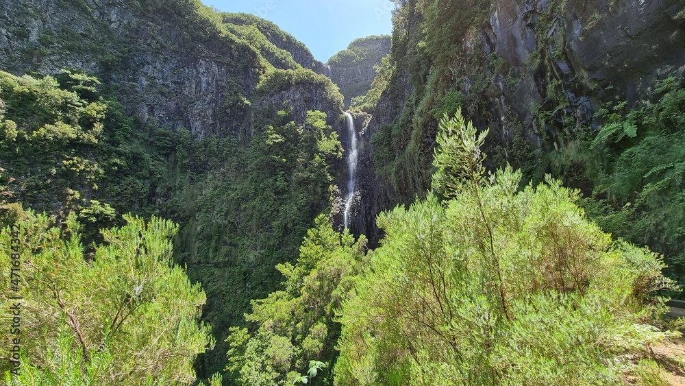 amazing waterfall in madeira, portugal