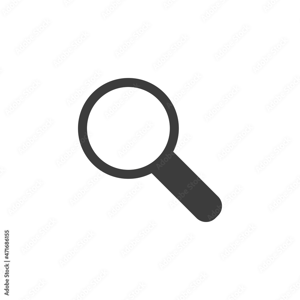 Black magnifying glass icon with white background Black magnifying glass icon with white background