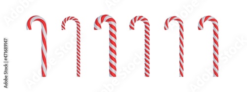 Bilde på lerret Candy canes isolated on white background, Christmas traditional striped pattern