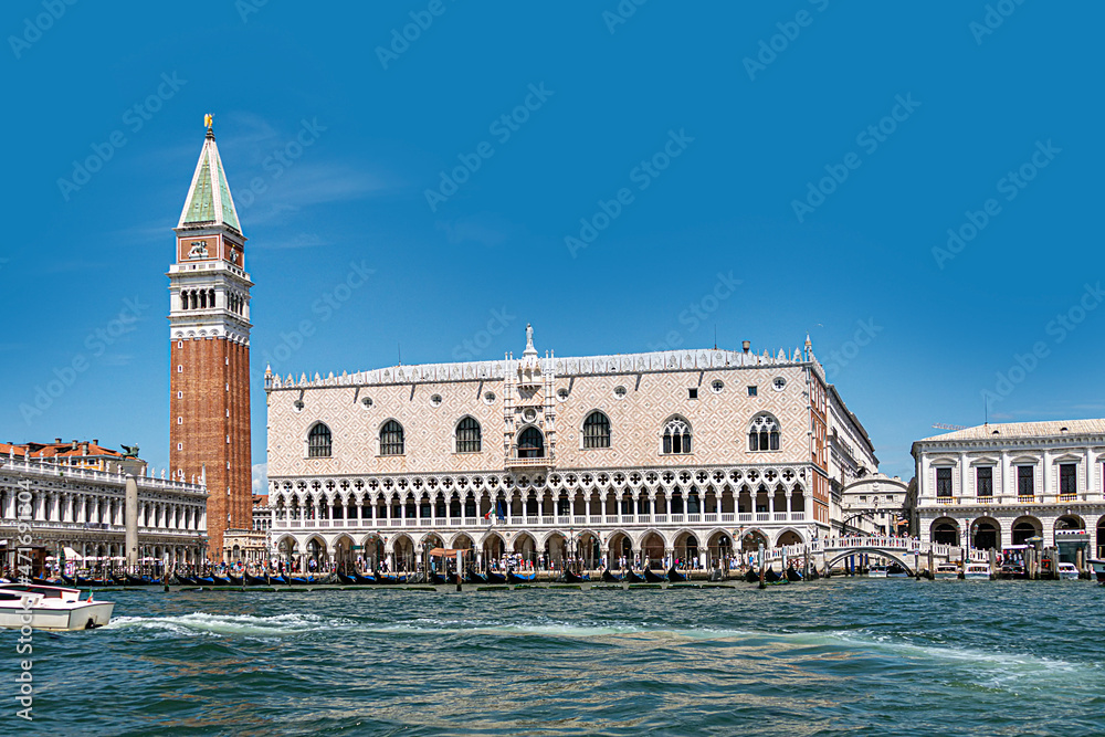 view to promenade at St. Mark's square witd doges palace  in Venice, Italy
