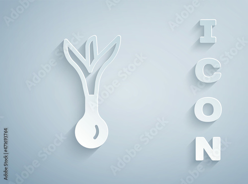 Paper cut Onion icon isolated on grey background. Paper art style. Vector