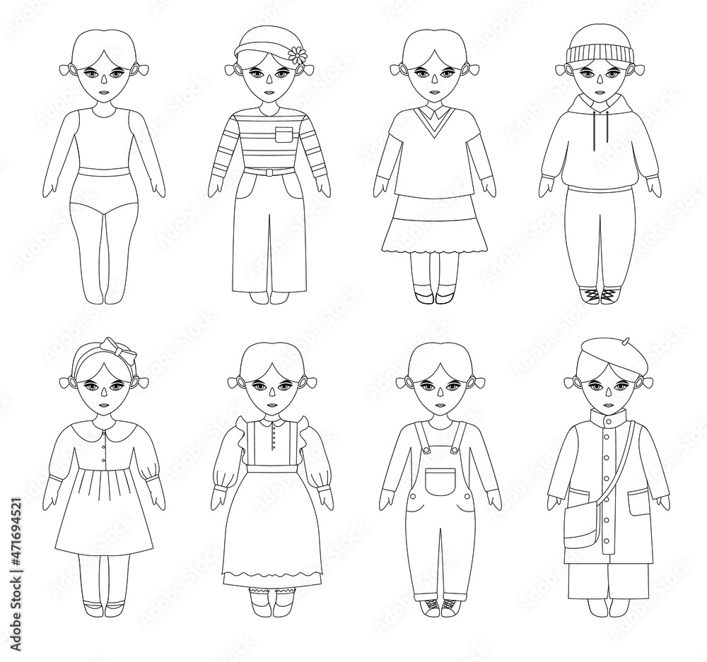 Grafika wektorowa Stock Cute dress paper doll. Body template, outfit