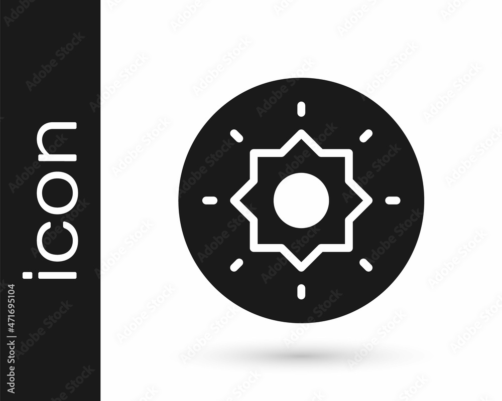 Black Shield viking icon isolated on white background. Round wooden shield. Security, safety, protection, privacy, guard concept. Vector Black Shield viking icon isolated on white background. Round wooden shield. Security, safety, protection, privacy, guard concept. Vector