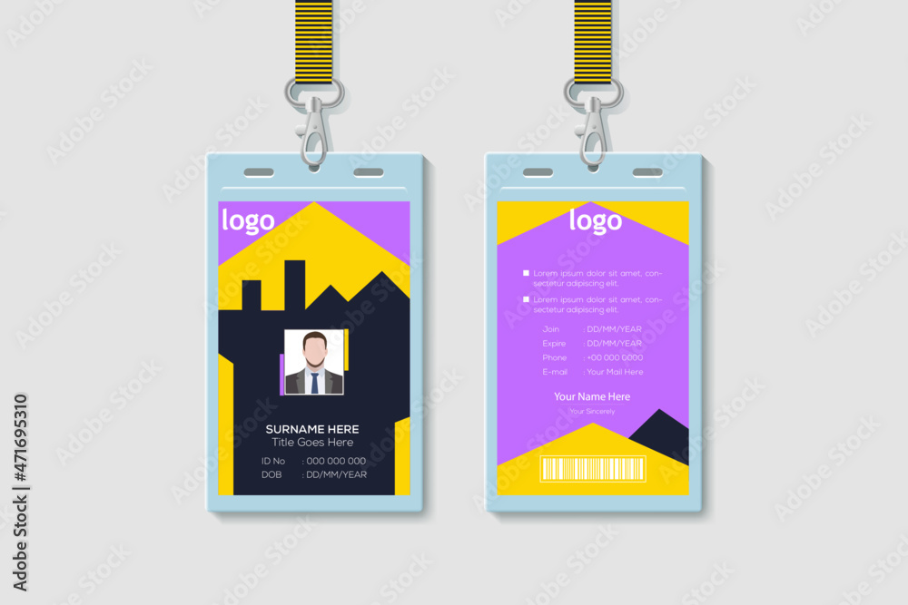 Modern And Clean Office Vertical Double-sided ID Card Design Template. Flat Identity Card Design Vector Illustration Modern And Clean Office Vertical Double-sided ID Card Design Template. Flat Identity Card Design Vector Illustration